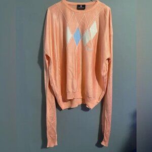 Como house Italy, size Large men’s Peach Argyle Sweater with extra long sleeves